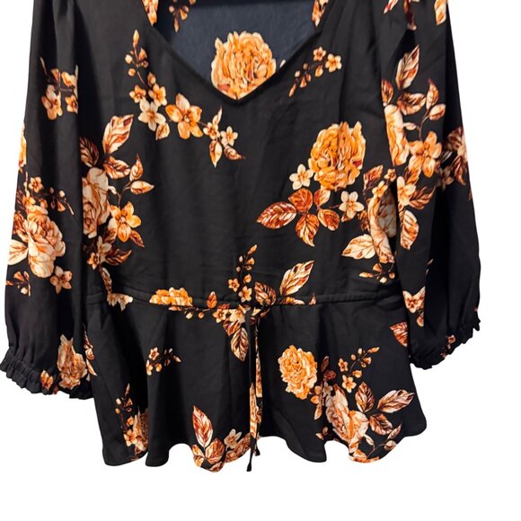 Maurices Womens Floral Peplum Blouse Blue & Orange Sz L Polyester top - Picture 7 of 12